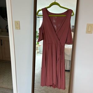 Open shoulder wrap dress